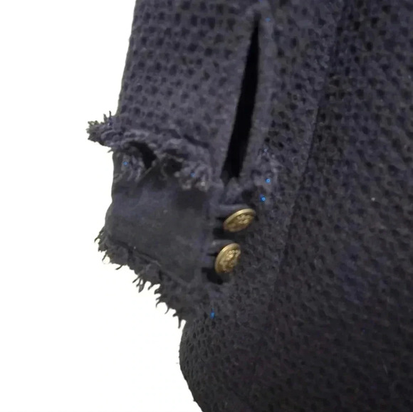 Nick & Mo Pea Coat Navy Blue Dark Academia Whimsy Goth Fringe Wool Blend Size L - Picture 4 of 10